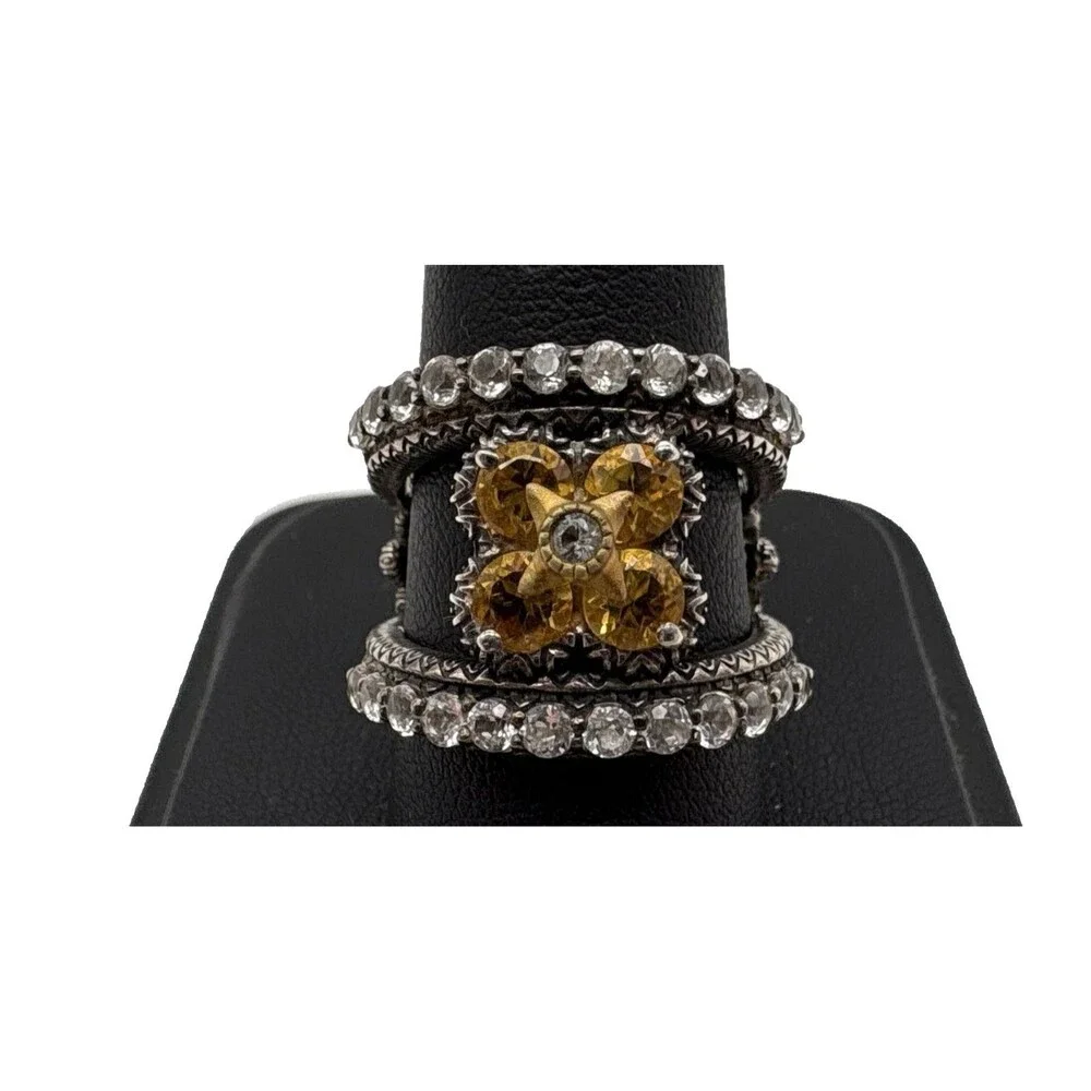 Barbara Bixby 925 Sterling Silver 18K Gold Citrine Flower Split Shank Ring Sz 7
